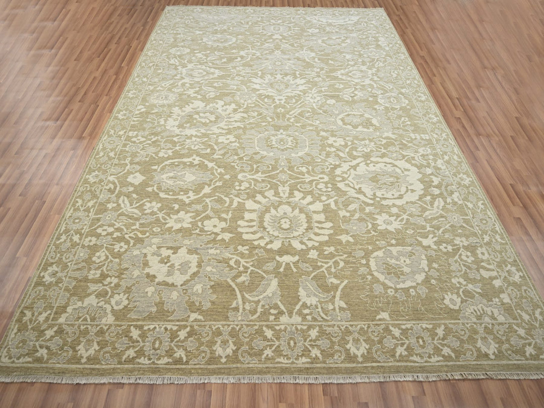 9'0" x 12'0" New Hand Knotted Green Wool Rectangle Oriental Rug - MOA10276165