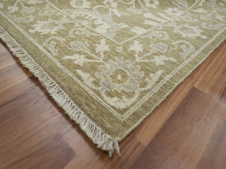 9'0" x 12'0" New Hand Knotted Green Wool Rectangle Oriental Rug - MOA10276165