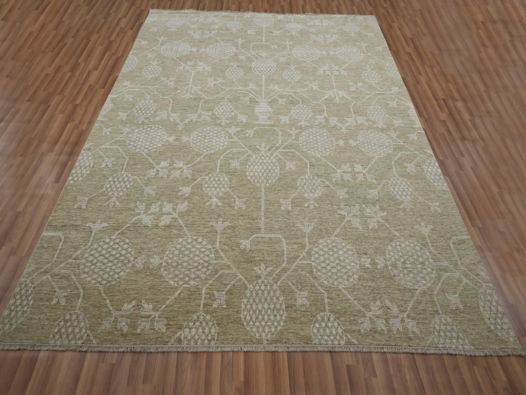 8'1" x 10'1" New Hand Knotted Brown Wool Rectangle Oriental Rug - MOA10276166