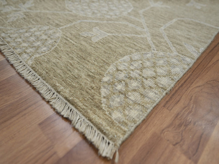 8'1" x 10'1" New Hand Knotted Brown Wool Rectangle Oriental Rug - MOA10276166