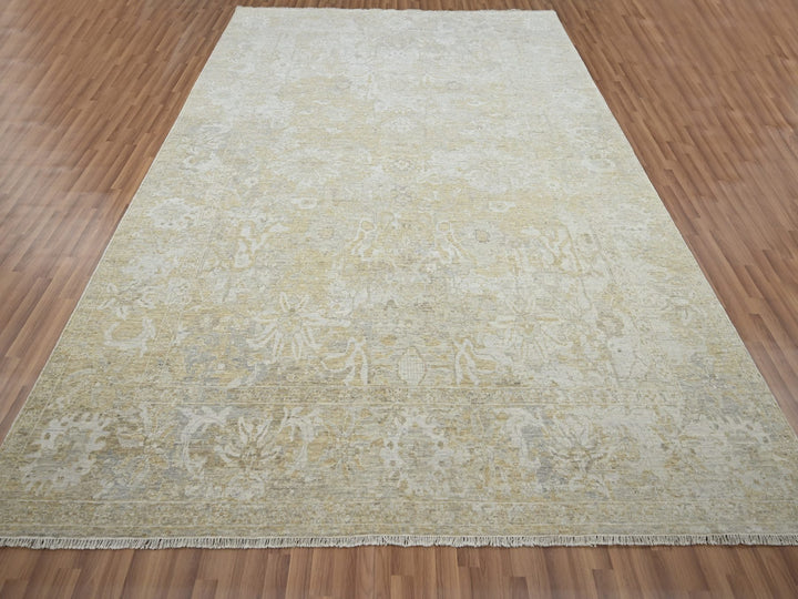 9'1" x 12'2" New Hand Knotted Beige Wool Rectangle Oriental Rug - MOA10276168
