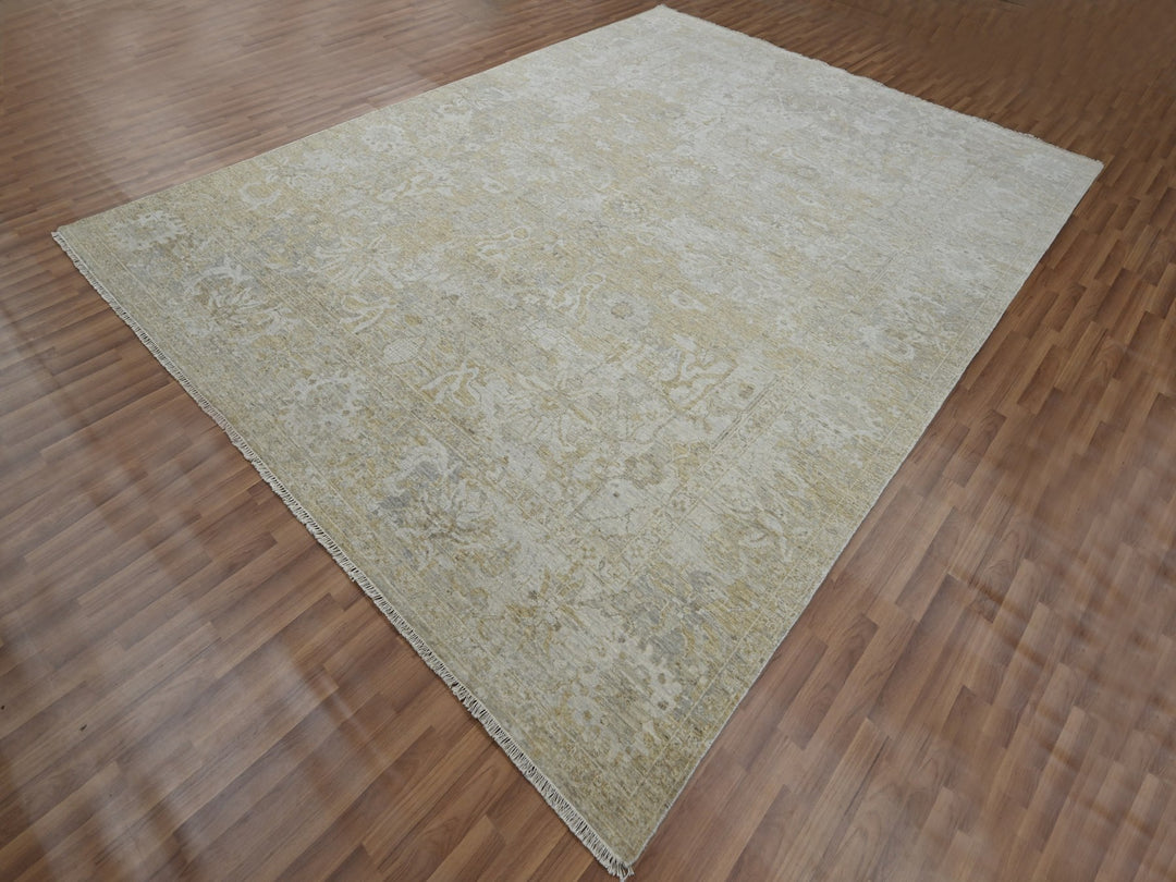 9'1" x 12'2" New Hand Knotted Beige Wool Rectangle Oriental Rug - MOA10276168