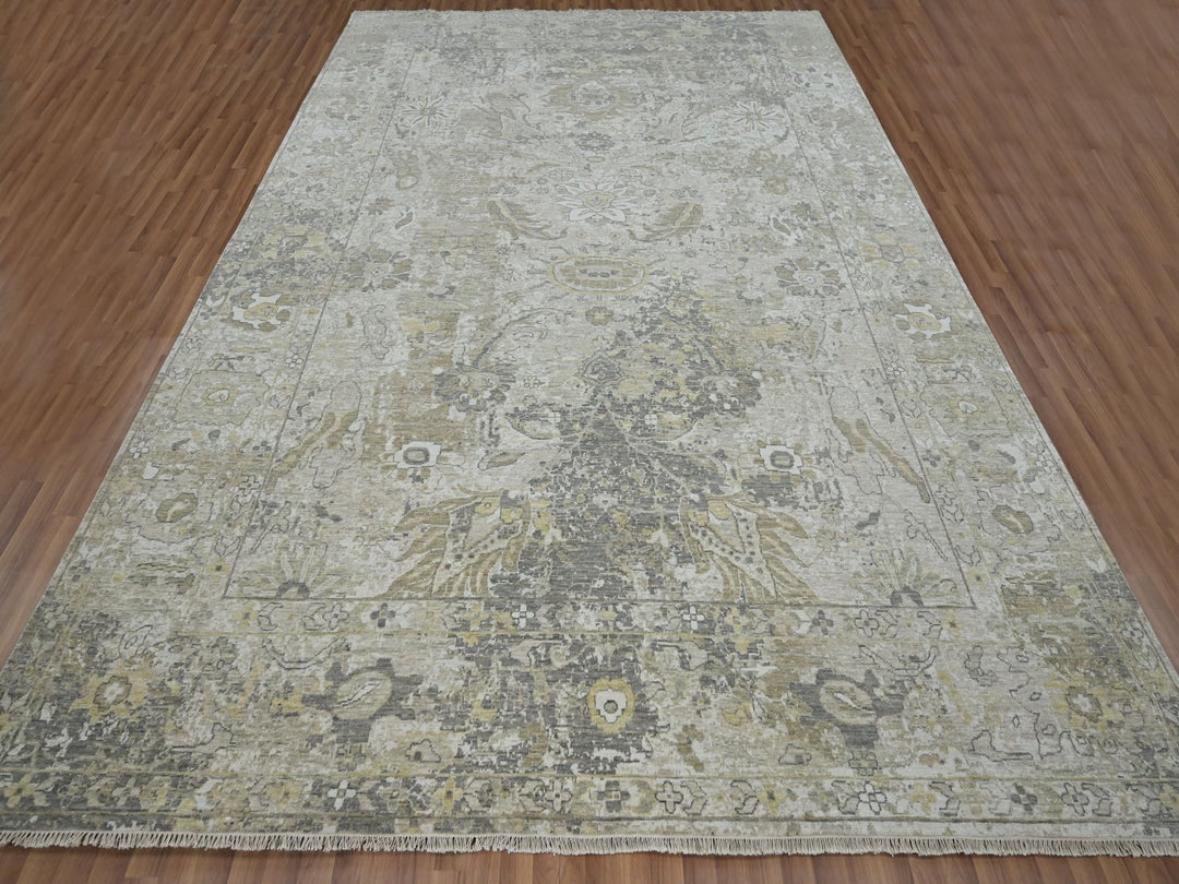 9'2" x 12'5" New Hand Knotted Grey Wool Rectangle Oriental Rug - MOA10276169