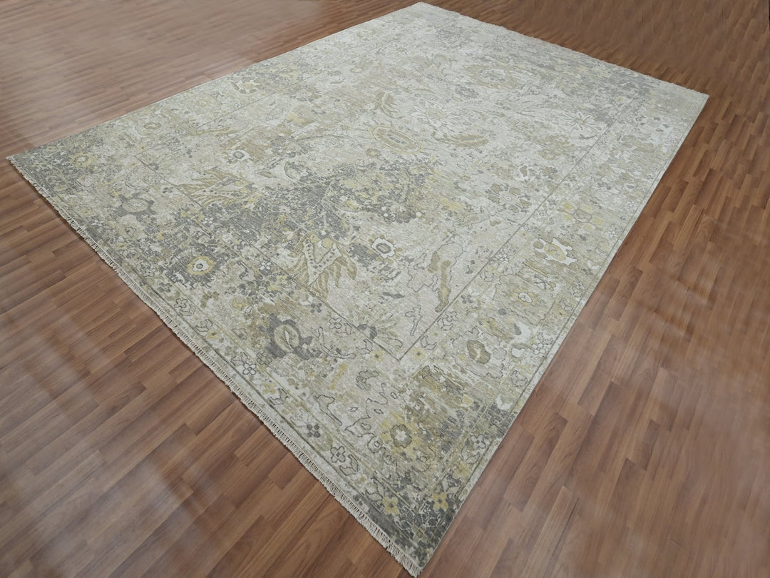 9'2" x 12'5" New Hand Knotted Grey Wool Rectangle Oriental Rug - MOA10276169
