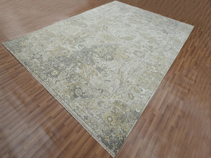 9'2" x 12'5" New Hand Knotted Grey Wool Rectangle Oriental Rug - MOA10276169