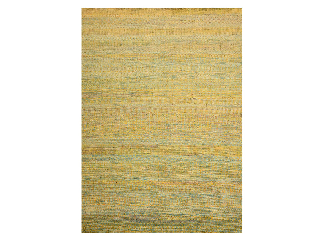 9'9" x 13'5" New Hand Knotted Yellow Wool & Sari Silk Rectangle Oriental Rug - MOA10276171