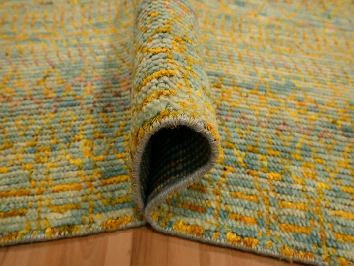 9'9" x 13'5" New Hand Knotted Yellow Wool & Sari Silk Rectangle Oriental Rug - MOA10276171