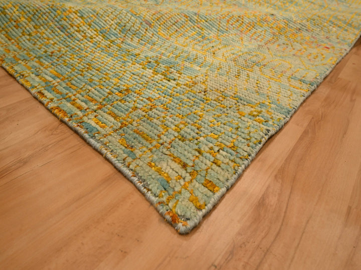 9'9" x 13'5" New Hand Knotted Yellow Wool & Sari Silk Rectangle Oriental Rug - MOA10276171