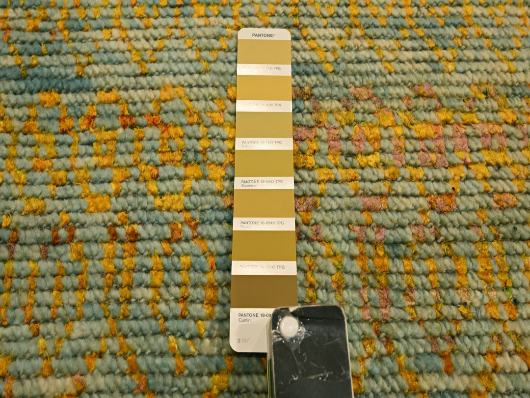 9'9" x 13'5" New Hand Knotted Yellow Wool & Sari Silk Rectangle Oriental Rug - MOA10276171