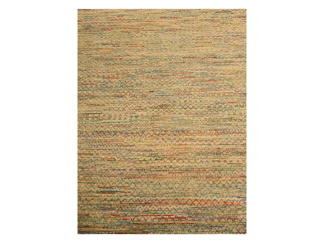 9'1" x 12'2" New Hand Knotted Beige Wool & Sari Silk Rectangle Oriental Rug - MOA10276173