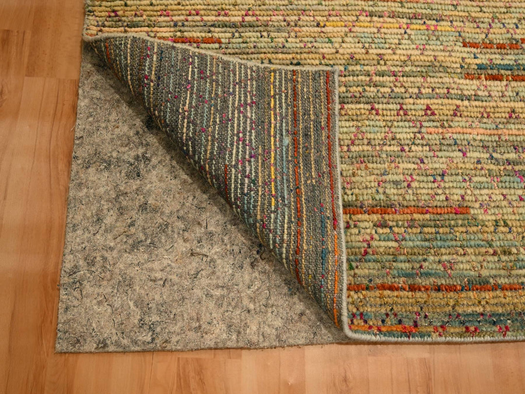 9'1" x 12'2" New Hand Knotted Beige Wool & Sari Silk Rectangle Oriental Rug - MOA10276173