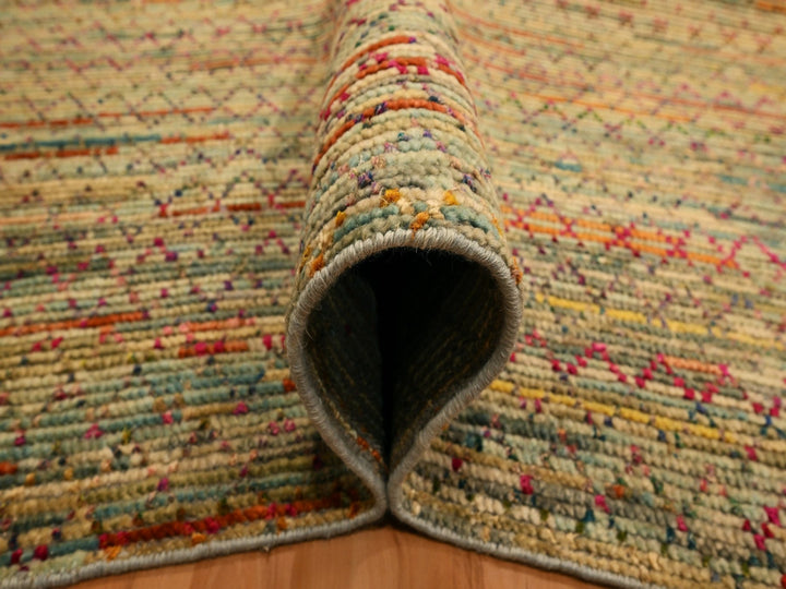 9'1" x 12'2" New Hand Knotted Beige Wool & Sari Silk Rectangle Oriental Rug - MOA10276173