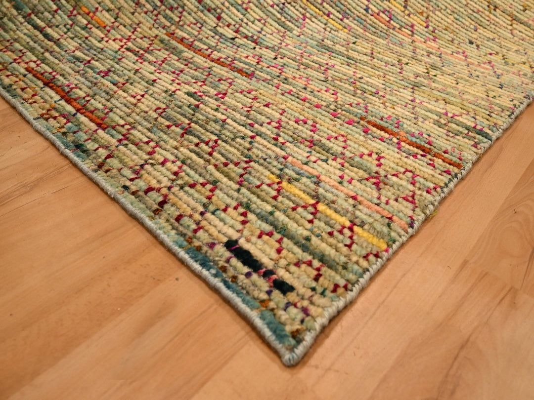9'1" x 12'2" New Hand Knotted Beige Wool & Sari Silk Rectangle Oriental Rug - MOA10276173