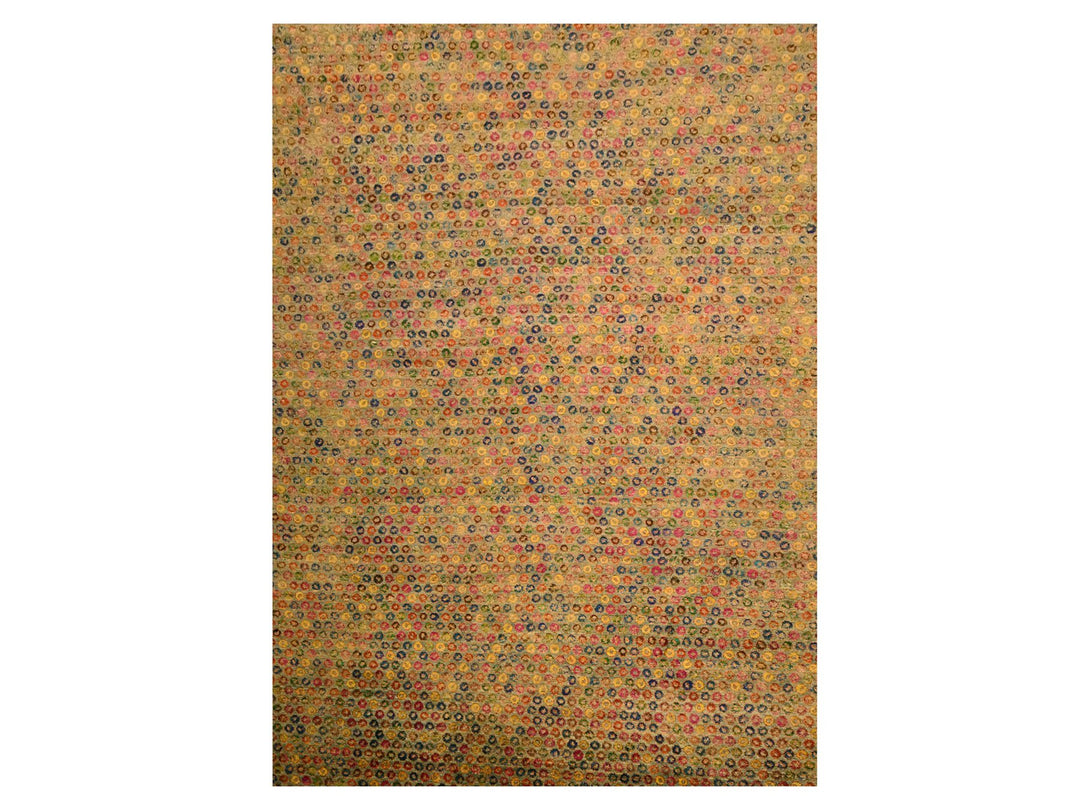 10'2" x 13'11" New Hand Knotted Yellow Wool & Sari Silk Rectangle Oriental Rug - MOA10276174