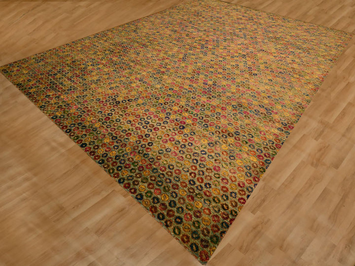 10'2" x 13'11" New Hand Knotted Yellow Wool & Sari Silk Rectangle Oriental Rug - MOA10276174