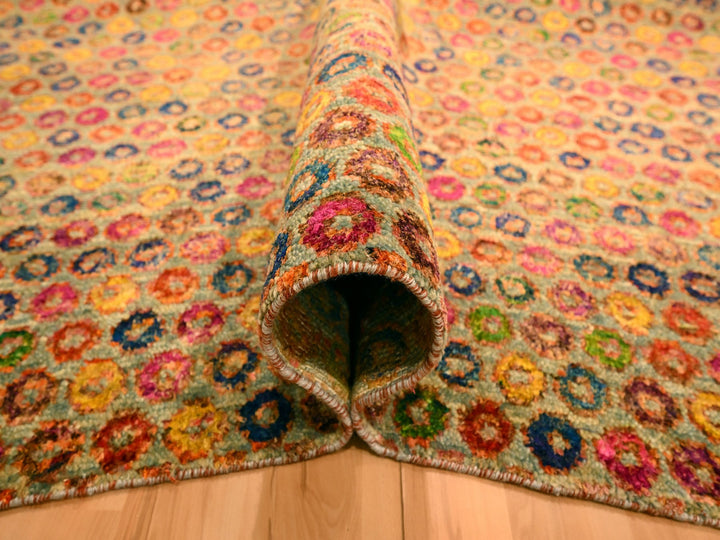 10'2" x 13'11" New Hand Knotted Yellow Wool & Sari Silk Rectangle Oriental Rug - MOA10276174