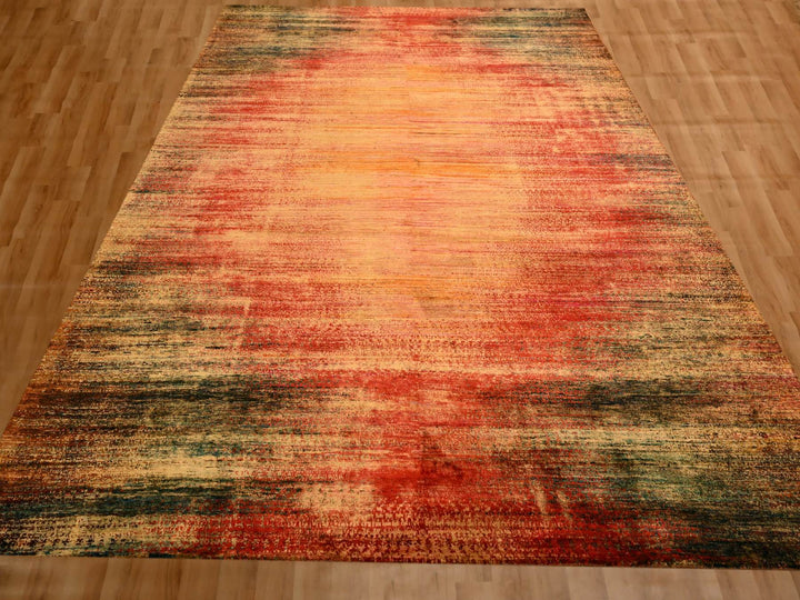 8'11" x 12'0" New Hand Knotted Yellow Sari Silk Rectangle Oriental Rug - MOA10276175