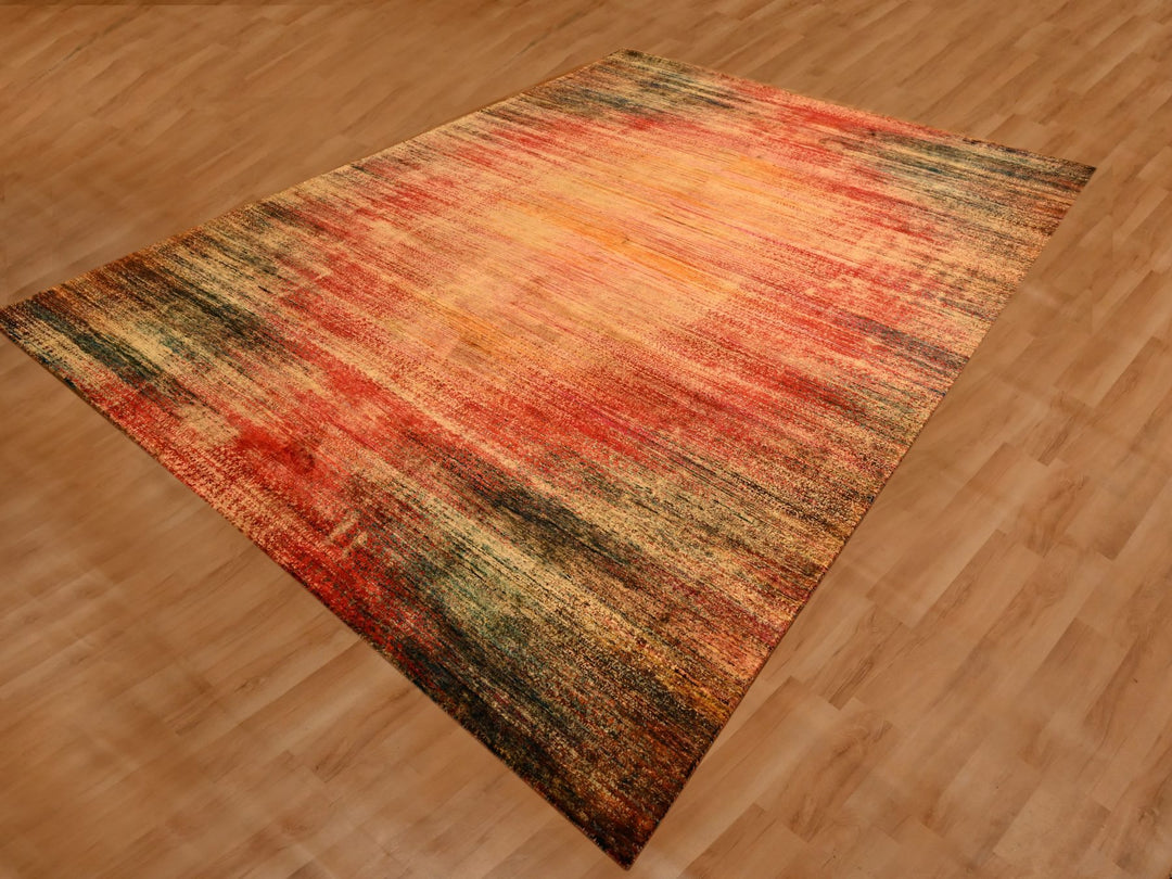 8'11" x 12'0" New Hand Knotted Yellow Sari Silk Rectangle Oriental Rug - MOA10276175