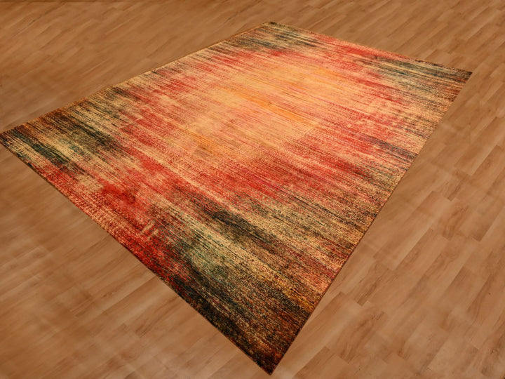 8'11" x 12'0" New Hand Knotted Yellow Sari Silk Rectangle Oriental Rug - MOA10276175