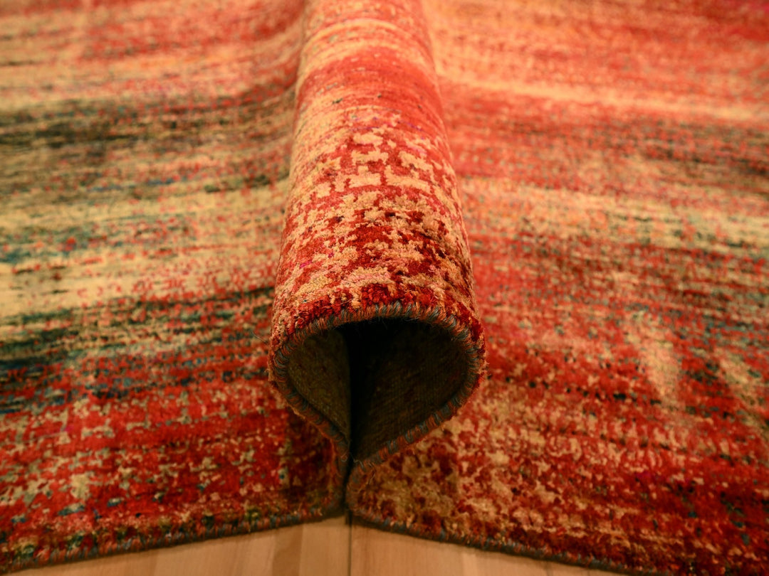 8'11" x 12'0" New Hand Knotted Yellow Sari Silk Rectangle Oriental Rug - MOA10276175