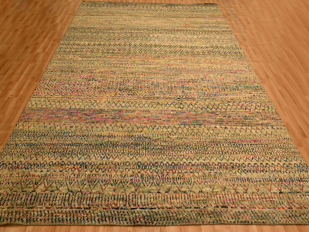 8'11" x 12'3" New Hand Knotted Brown Wool & Sari Silk Rectangle Oriental Rug - MOA10276181