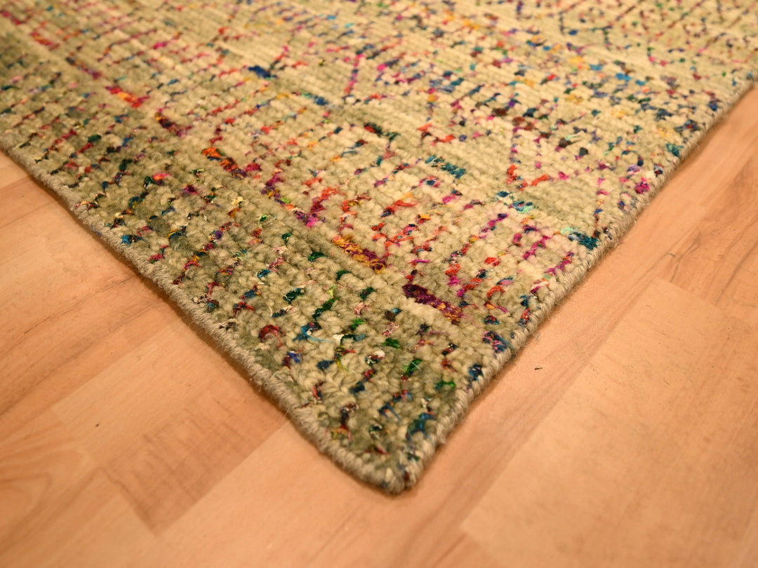 8'11" x 12'3" New Hand Knotted Brown Wool & Sari Silk Rectangle Oriental Rug - MOA10276181