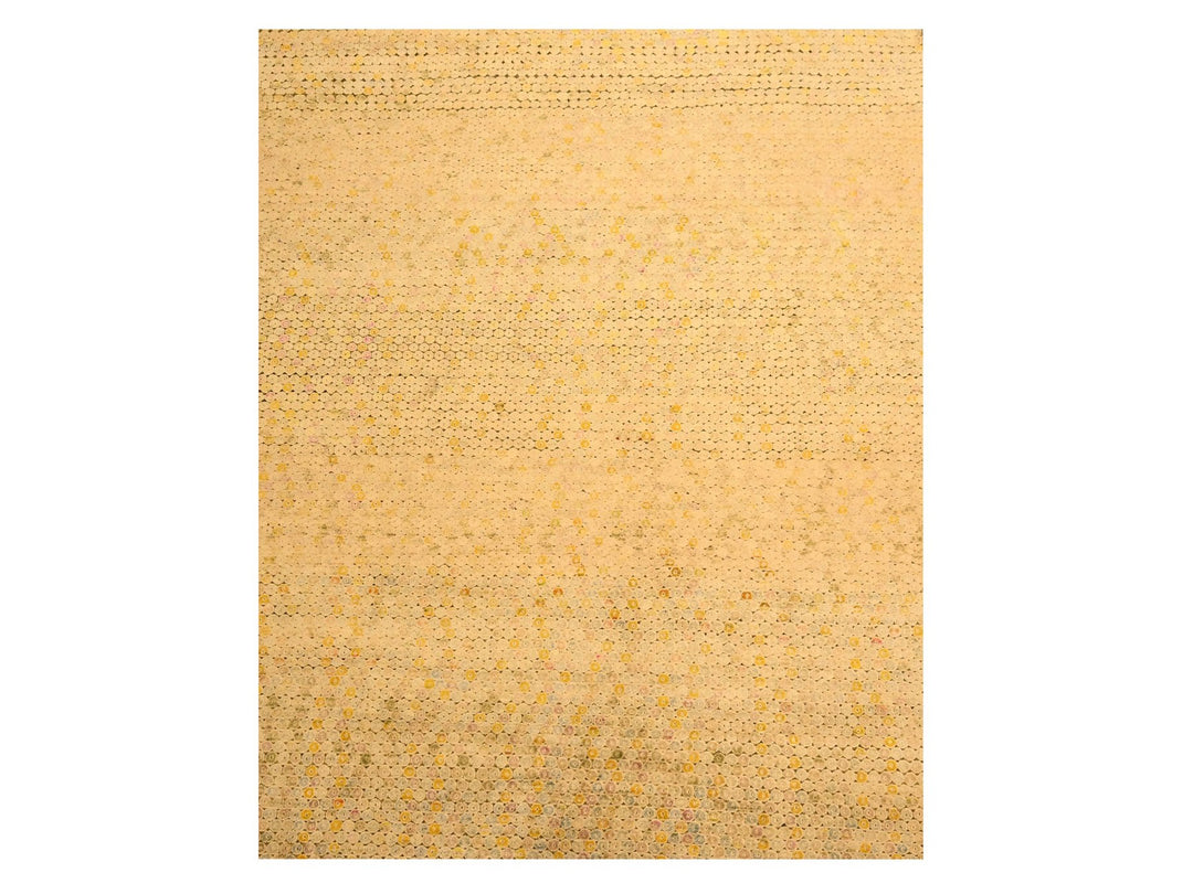 8'1" x 10'1" New Hand Knotted Beige Wool & Sari Silk Rectangle Oriental Rug - MOA10276184
