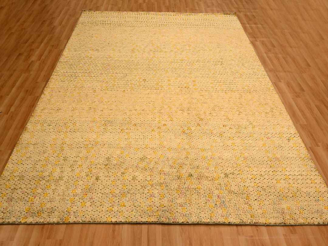 8'1" x 10'1" New Hand Knotted Beige Wool & Sari Silk Rectangle Oriental Rug - MOA10276184