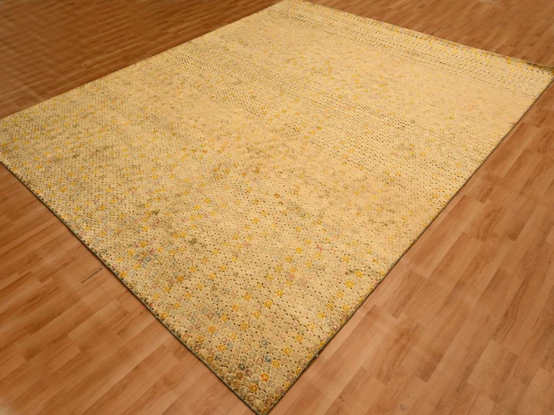 8'1" x 10'1" New Hand Knotted Beige Wool & Sari Silk Rectangle Oriental Rug - MOA10276184