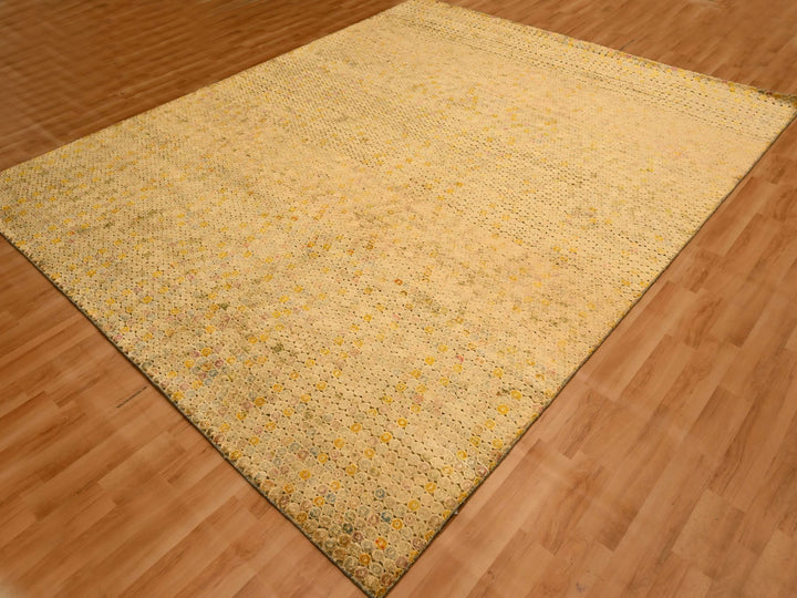 8'1" x 10'1" New Hand Knotted Beige Wool & Sari Silk Rectangle Oriental Rug - MOA10276184