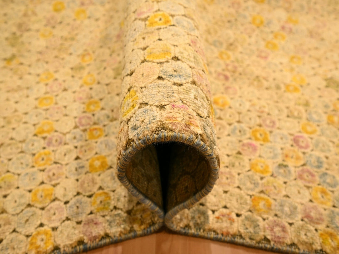 8'1" x 10'1" New Hand Knotted Beige Wool & Sari Silk Rectangle Oriental Rug - MOA10276184
