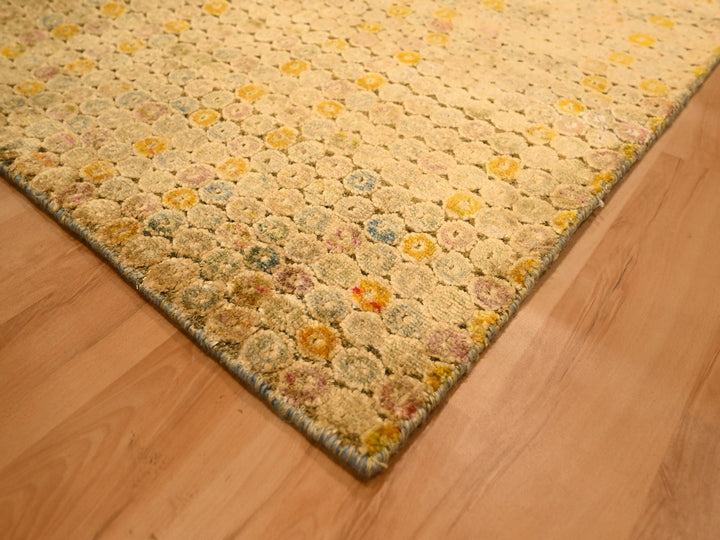 8'1" x 10'1" New Hand Knotted Beige Wool & Sari Silk Rectangle Oriental Rug - MOA10276184