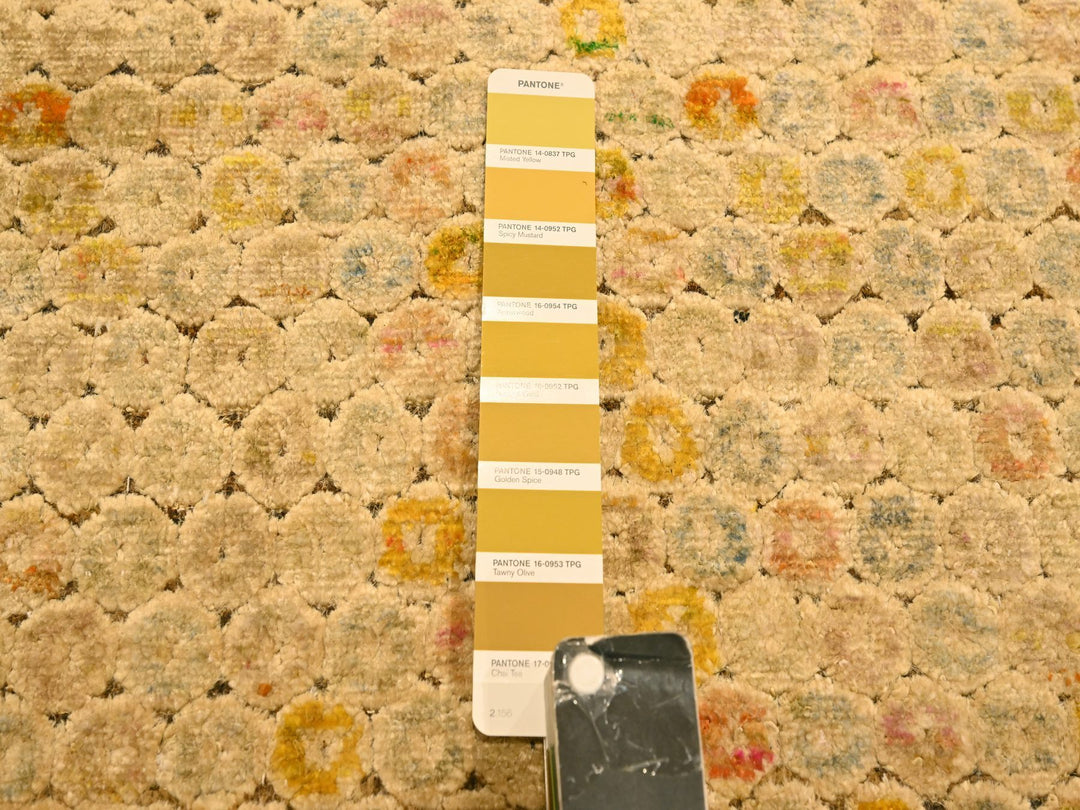 8'1" x 10'1" New Hand Knotted Beige Wool & Sari Silk Rectangle Oriental Rug - MOA10276184
