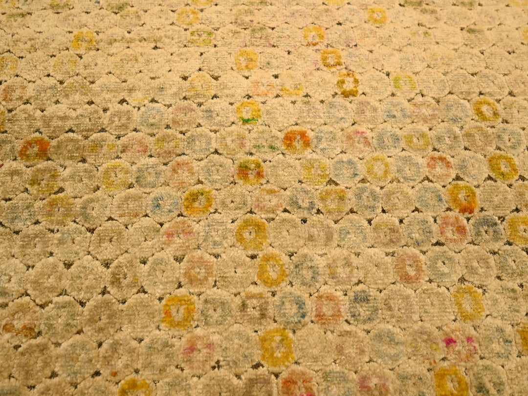 8'1" x 10'1" New Hand Knotted Beige Wool & Sari Silk Rectangle Oriental Rug - MOA10276184