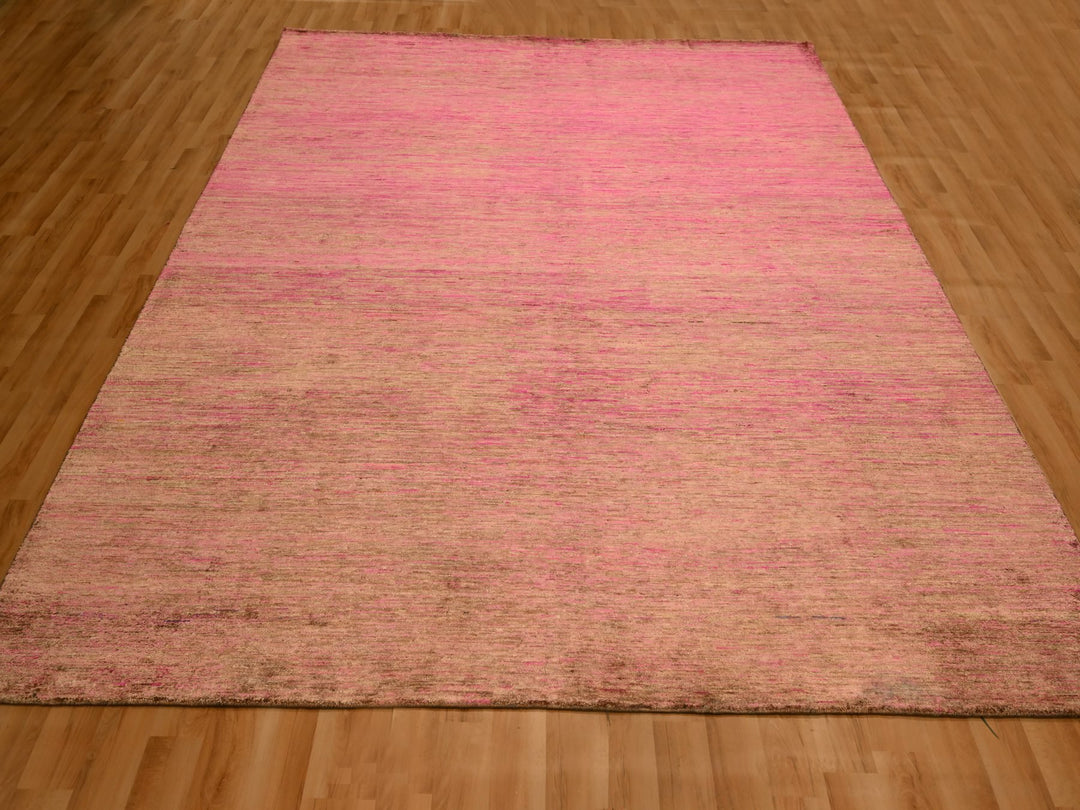 7'9" x 10'0" New Hand Knotted Pink Sari Silk Rectangle Oriental Rug - MOA10276187