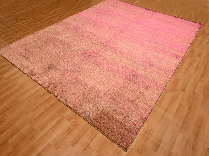 7'9" x 10'0" New Hand Knotted Pink Sari Silk Rectangle Oriental Rug - MOA10276187
