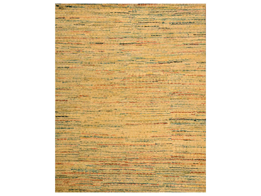 8'0" x 10'3" New Hand Knotted Yellow Wool & Sari Silk Rectangle Oriental Rug - MOA10276190