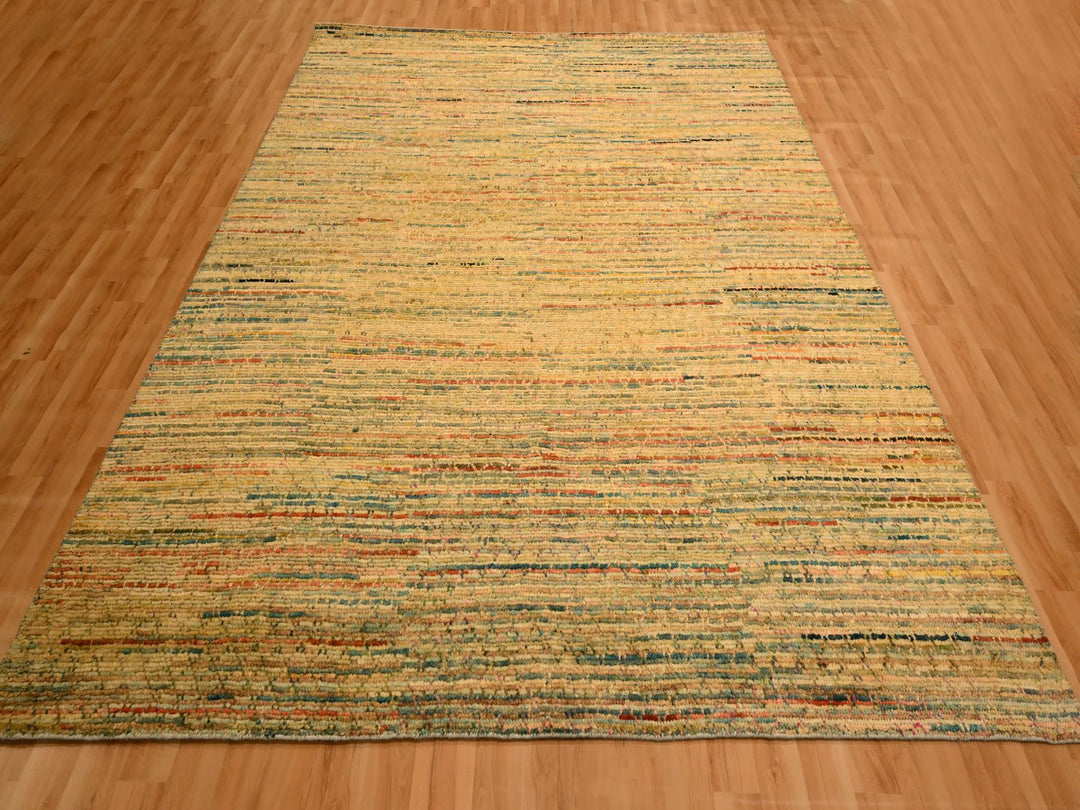8'0" x 10'3" New Hand Knotted Yellow Wool & Sari Silk Rectangle Oriental Rug - MOA10276190