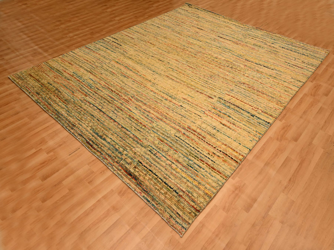 8'0" x 10'3" New Hand Knotted Yellow Wool & Sari Silk Rectangle Oriental Rug - MOA10276190