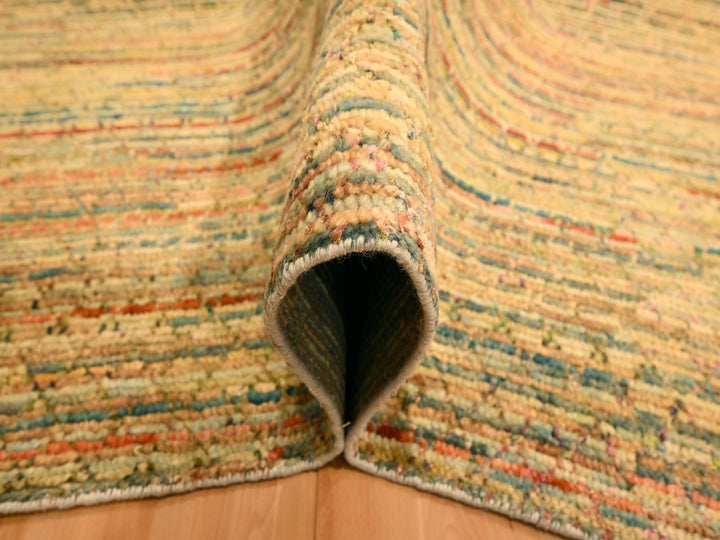 8'0" x 10'3" New Hand Knotted Yellow Wool & Sari Silk Rectangle Oriental Rug - MOA10276190