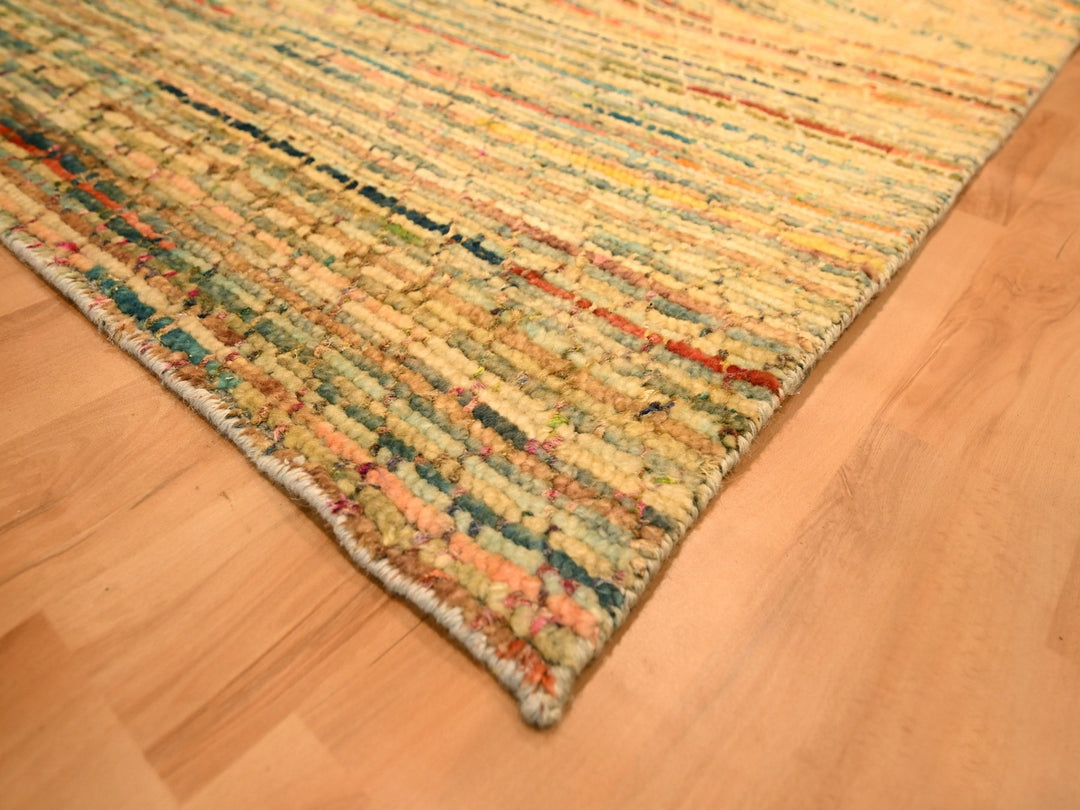 8'0" x 10'3" New Hand Knotted Yellow Wool & Sari Silk Rectangle Oriental Rug - MOA10276190
