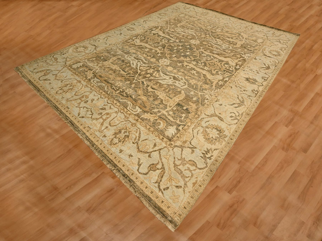 8'10" x 12'2" New Hand Knotted Brown Wool Rectangle Oriental Rug - MOA10276198