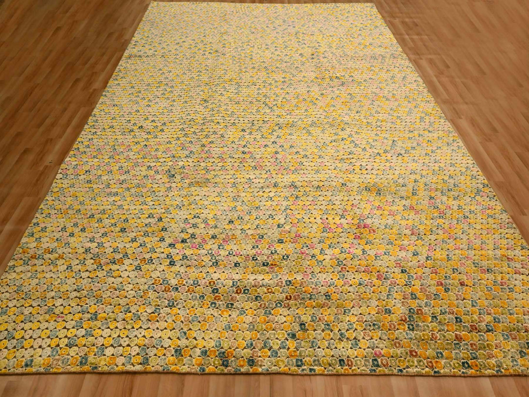 8'10" x 12'2" New Hand Knotted Yellow Sari Silk Rectangle Oriental Rug - MOA10276201