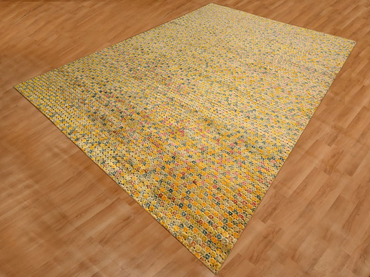 8'10" x 12'2" New Hand Knotted Yellow Sari Silk Rectangle Oriental Rug - MOA10276201