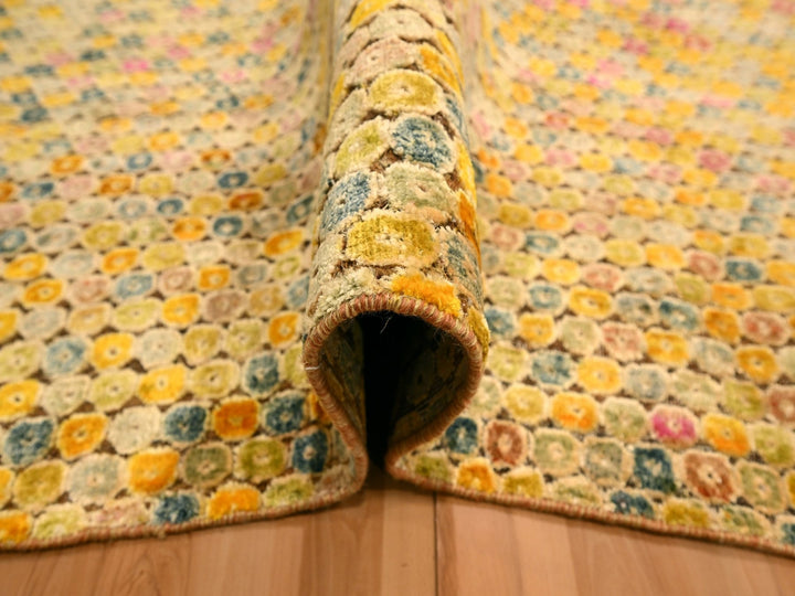 8'10" x 12'2" New Hand Knotted Yellow Sari Silk Rectangle Oriental Rug - MOA10276201