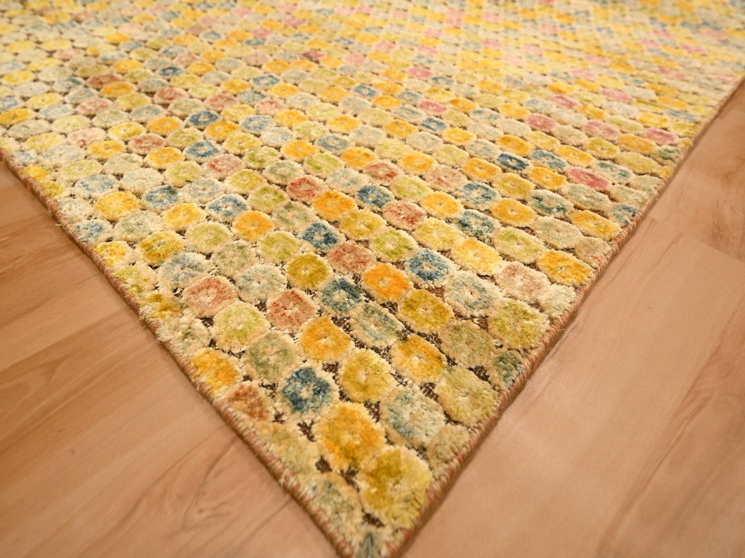 8'10" x 12'2" New Hand Knotted Yellow Sari Silk Rectangle Oriental Rug - MOA10276201