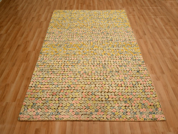 4'11" x 7'7" New Hand Knotted Yellow Sari Silk Rectangle Oriental Rug - MOA10276202