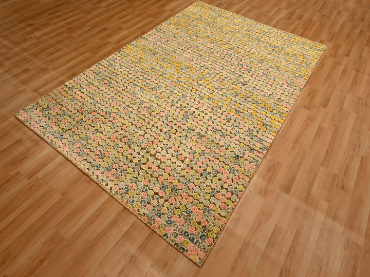 4'11" x 7'7" New Hand Knotted Yellow Sari Silk Rectangle Oriental Rug - MOA10276202