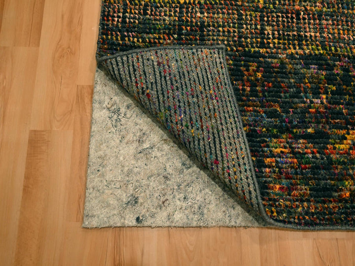 2'6" x 10'11" New Hand Knotted Black Wool & Sari Silk Runner Oriental Rug - MOA10276206