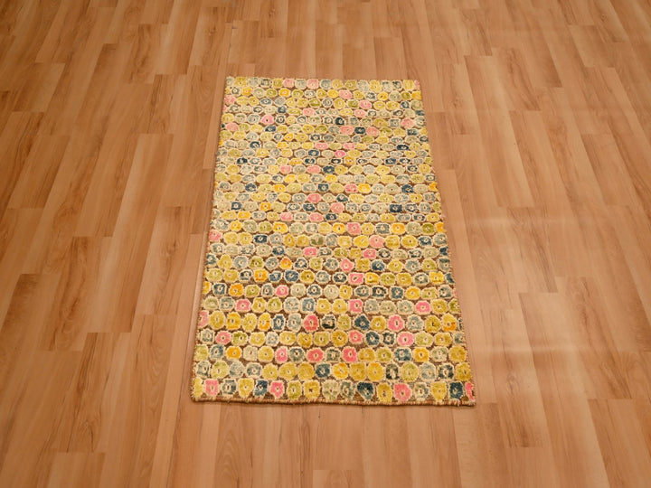 2'0" x 3'0" New Hand Knotted Yellow Sari Silk Rectangle Oriental Rug - MOA10276208